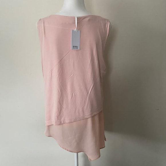 NWT ROSE + OLIVE Women L Asymmetrical Layered sleeveless Top Blouse Blush Pink - Picture 4 of 7